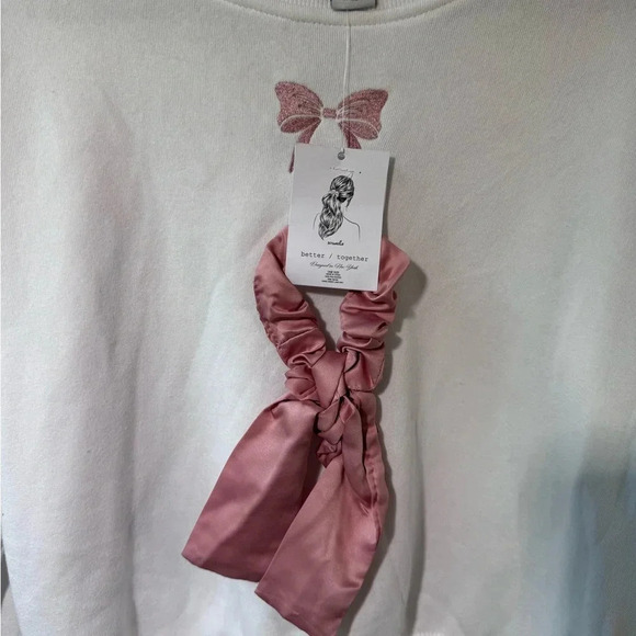 NWT Pink Bow Sweatshirt with Scrunchie/Bow - Picture 2 of 5